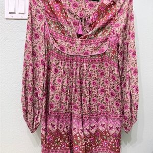 Spell Pink Floral Boho Peasant Tunic